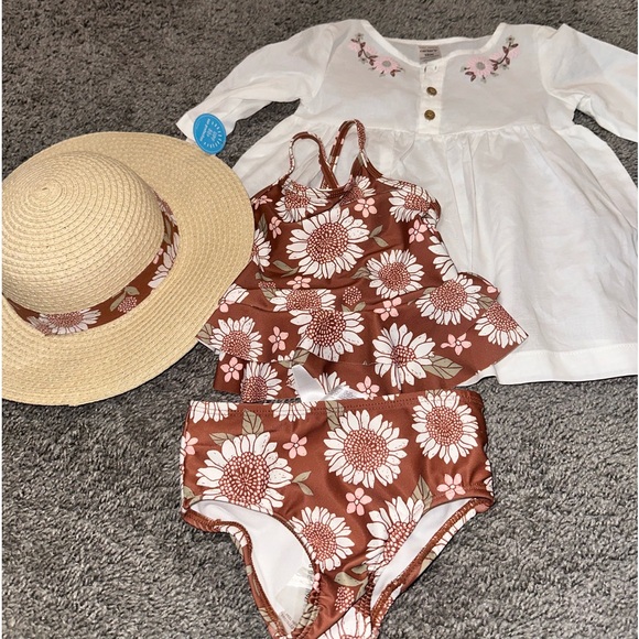 Baby girl bathing suit + cover up + hat - Picture 1 of 2